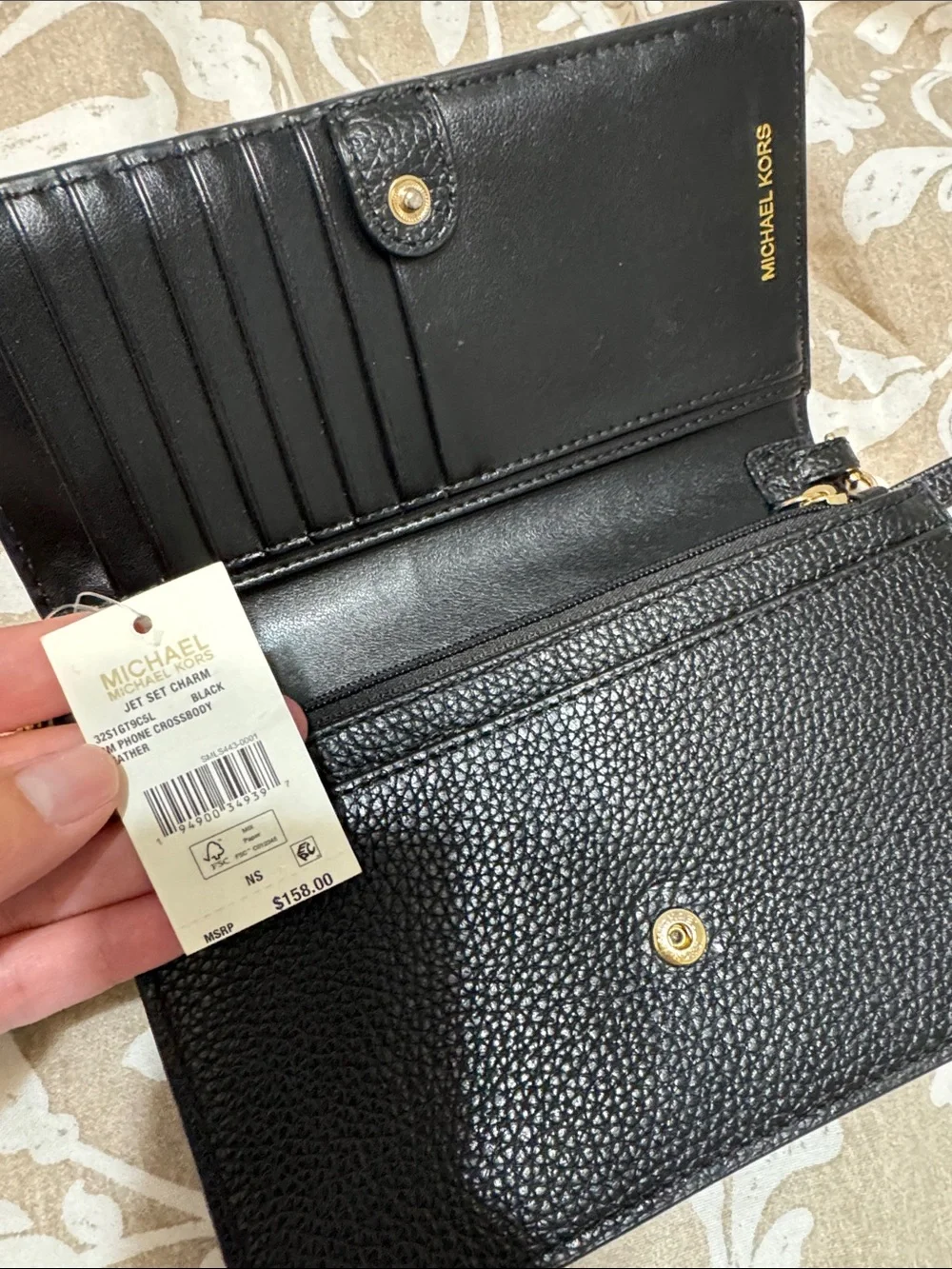 Michael Kors Black Pebbled Leather Convertible Crossbody “jet set charm”